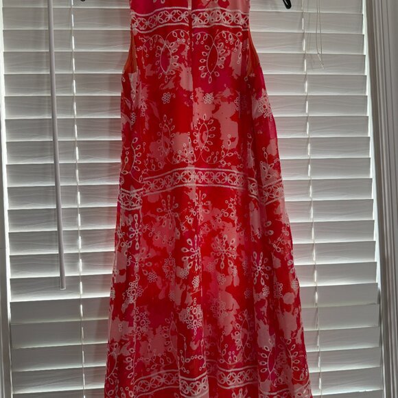 Calvin Klein Shift Dress in Pink & Orange with Embroidery (Size: 6) - Picture 4 of 5